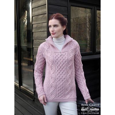 Ladies Headford Merino Wool Half Zip Sweater Pink